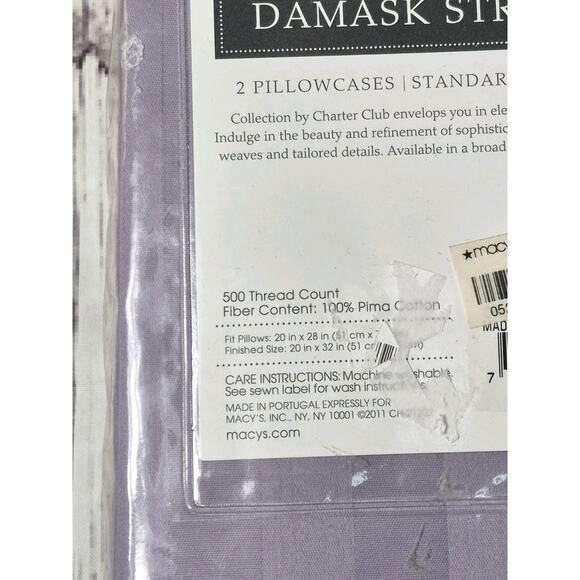 Collection By Charter Club Damask Stripe 2 Pillowcases Standard/Queen 500 Thread - Picture 4 of 4
